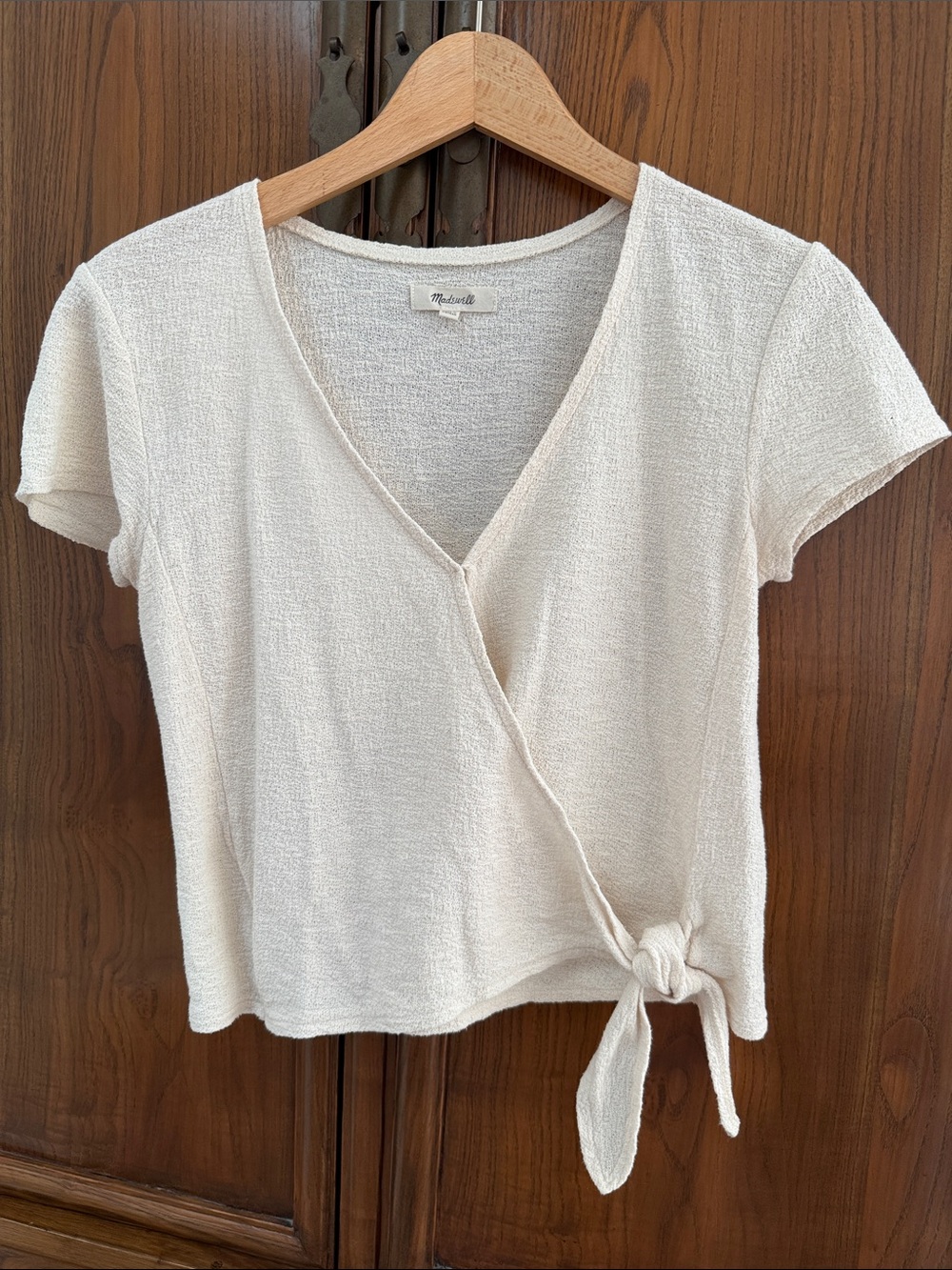 Madewell Neutral Wrap Tie Short Sleeve Top